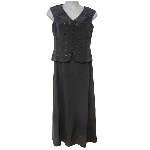 Talbots Sz 12 Evening Maxi Dress Vest Bodice Beaded Embroidery Black Silk Formal - Picture 1 of 11